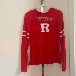Rutgers Red Hoodie with White Stripes